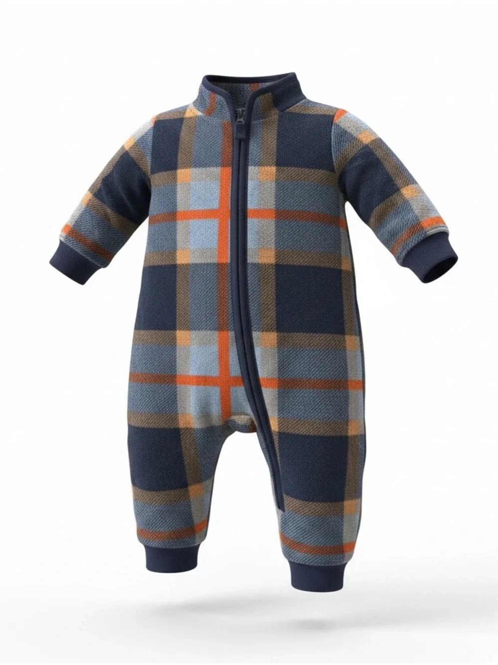 Carter's Baby 2 Pc Set 3M Hooded Forest Print Fleece One-Piece Navy Plaid Bundle